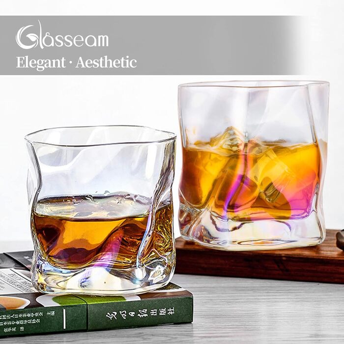 Набір склянок для віскі з нерівними складками, 250 мл. Стильні келихи для скотчу, бурбону, рому. Ідеальний подарунок для тата, чоловіка, друзів.