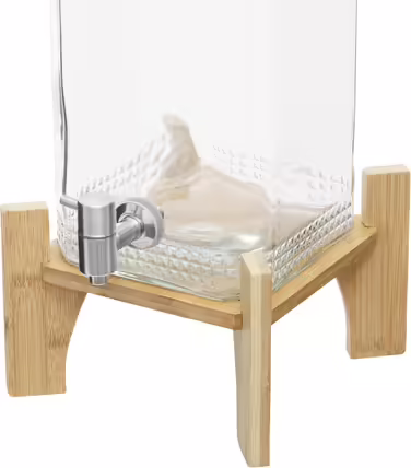 5L Drink Dispenser with Bamboo Stand, Glass Drink Dispenser with Stainless Steel Tap and Lid, Clear Lemonade/Drink/Water Dispenser for Iced Juices, Water