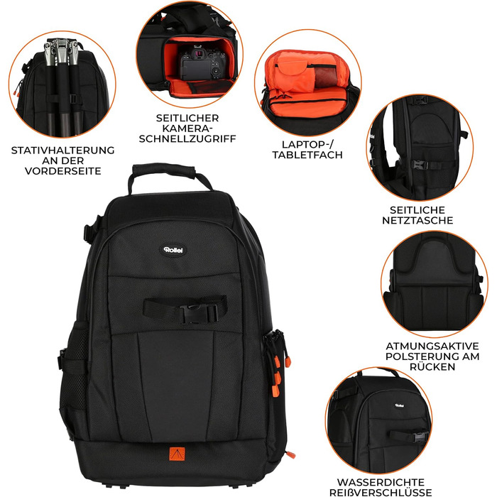 Рюкзак для фотоапарата Rollei Fotoliner Ocean M: з перероблених PET-пляшок, з дощем.і, ручної поклажі, чорний