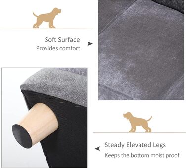 PawHut Собаче ліжко-диван для собак та котів з дерев'яним каркасом, плюшевий чохол, подушка з піною, 68 x 41 x 32 см