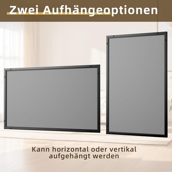 BEAUTYPEAK Дзеркало настінне прямокутне 81x61 см з металевим каркасом, безпечне для ванної кімнати, для ванної, спальні, вітальні (Чорний)