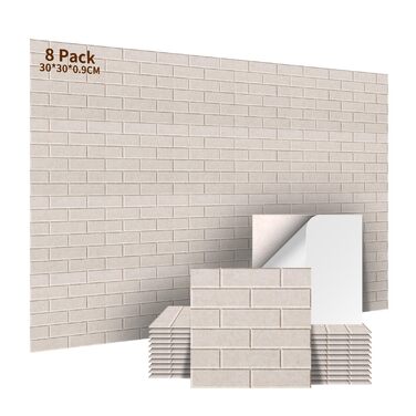 Самоклеючі акустичні панелі для стін 30x30x0.9 см, звукопоглинаючі плити для студії, геймерської зони та декору (8 шт, світло-верблюжий колір)