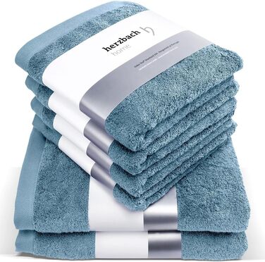Herzbach Home Towel Set 100% Cotton - Soft & Absorbent - Blue