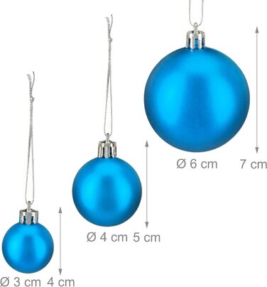 Relaxdays Christmas Baubles, Set of 100, Christmas Decorations, Matte, Glossy, Glittering, Christmas Tree Balls, 3, 4 & 6cm, Petrol Blue, Petrol