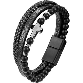 Чоловічий шкіряний браслет з хрестом, розарій, чорний/коричневий, аксесуар для чоловіків та хлопців
