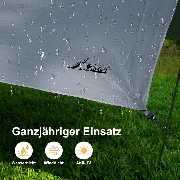 Тент для кемпінгу WADEO, 4x3 м, водонепроникний, з кілочками та стяжками, для пікніків та відпочинку на природі - Хакі (3,6м x 4,8м, Сірий)