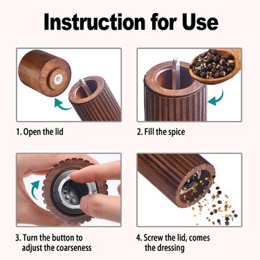 Набір солі та перцю з дерева – ручні мельниці для спецій з керамічним жорном, регульовані ступені помелу, неслизький дизайн та чіткою маркуванням S&P, 16,5 см (БЕЗ підставки)