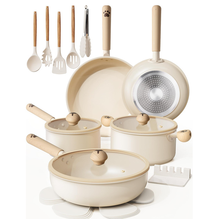 Набір посуду AsterCook керамічний антипригарний для індукційних плит з дизайном лапок собак, без PFAS, PTFE, PFOA, PFOS