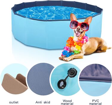 Dog Pool 120 cm Swimming Pool for Small Dogs, Foldable Pet Splash Pool, Dog Bathtub Pool for Dog Cat, Eco-Friendly PVC Swimming Pool