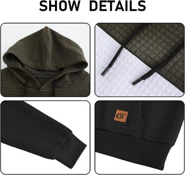 Чоловічий худі YuKaiChen з па́тчворком, джáкард, капюшон, кишені, армійсько-зелений, білий, хакі (4XL)