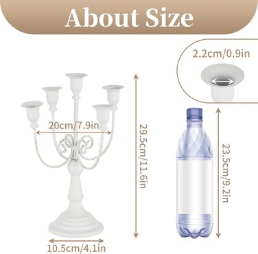 Sziqiqi Candelabra Candle Holders - 29.5 cm High, 5-Arm Candle Stand, Candle Holder for Taper Candles for Candlelight, Table Decoration, Christmas Mantel, White