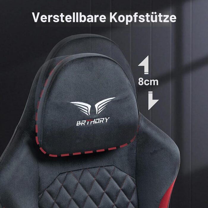 Геймерське крісло Racing Ergonomic з регульованою подушкою для голови та підставкою для ніг, тканинна оббивка, чорно-червоне