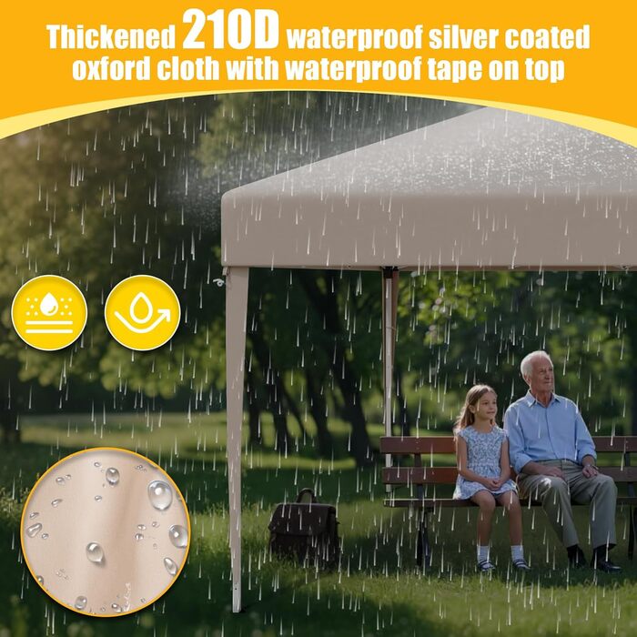 Devoko Gazebo, 3x3 Waterproof, Stable, Winter-Proof Gazebo with 3-Level Height Adjustment, Foldable Gazebo with UV Protection 50+, Foldable Gazebo with Carry Bag, For Garden, Outdoor, Camping, Beige
