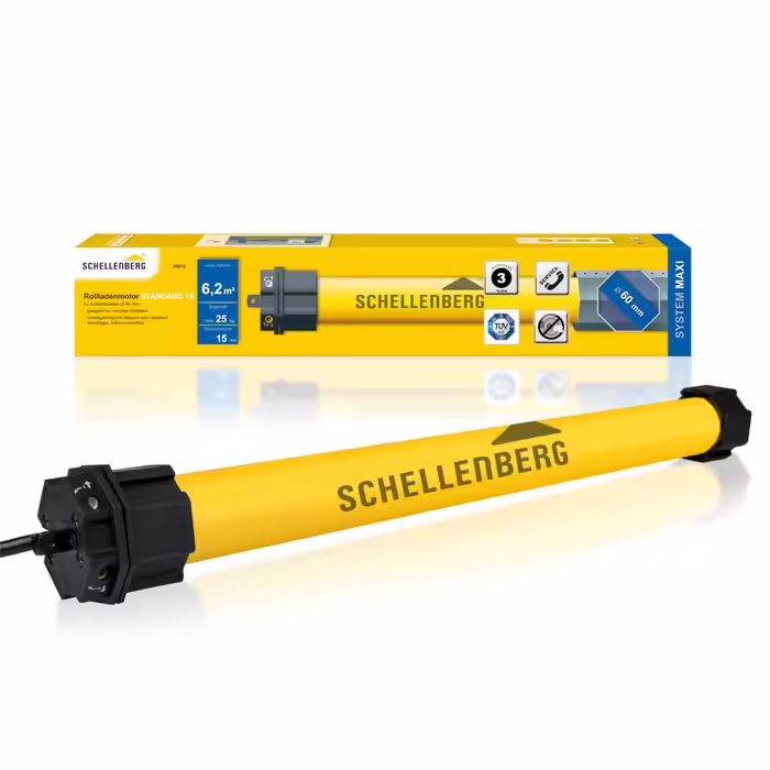 Schellenberg 20615 Roller Shutter Motor MAXI Standard 15 Nm, mechanical end-stop adjustment, tube motor for 60 mm shaft, suitable for shutter areas up to 6.2 m², set including wall bracket