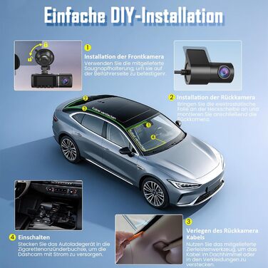 Автомобільний відеореєстратор 4K + 1080P з передньою та задньою камерами, 64GB SD карта, 5GHz WiFi, 1.97