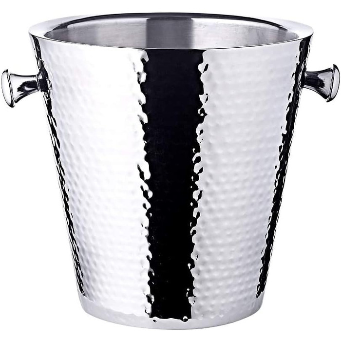 EDZARD Wine Cooler Valencia made of Stainless Steel - Bottle Cooler, Champagne Cooler including Stand - Drink Cooler for 1 Bottle - Bowl for Wine, Sparkling Wine & Ice Cubes - Hammered Wine Cooler with Handles