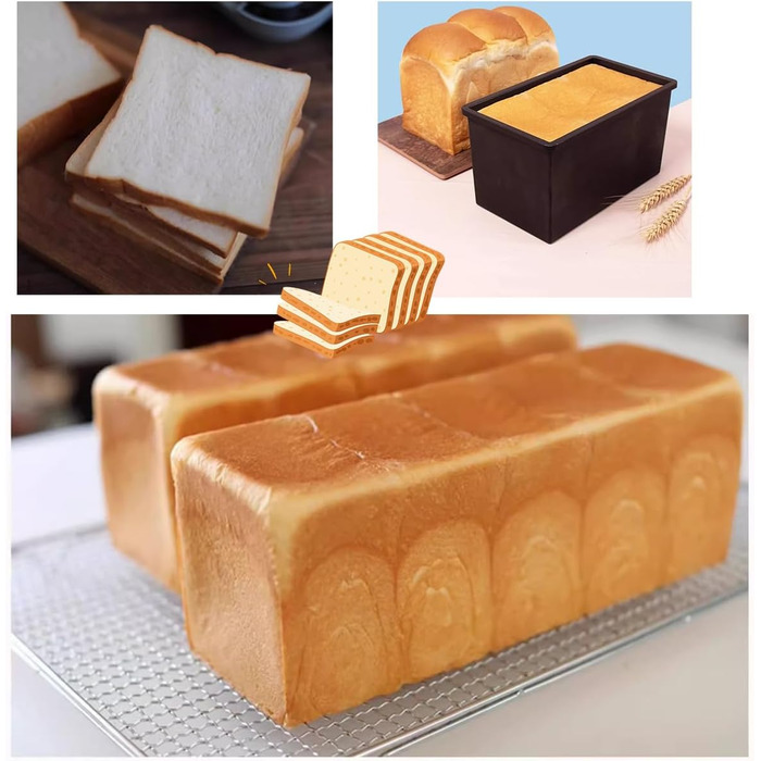 Baking sheet with lid, rectangular loaf pan made of aluminum steel with non-stick coating for bread, cake, and toast, bun baking pan multifunctional, lightweight, easy to release for baking and roasting. 19.6*10.6*11cm
