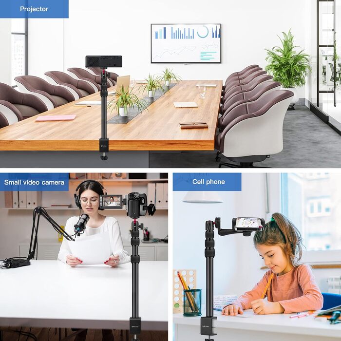 Кріплення для камери Victiv, 37-105 см, стіл, штатив для DSLR Canon, світловий, кріплення-прищіпка з гнучким плечем та 1/4' кульовою головкою для камер, LED-світла, веб-камер, смартфонів (червоний)