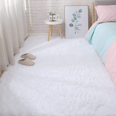 Пухкий килим з високим ворсом для спальні та вітальні, 80x120 см та 160x230 см, білий, антиковзаюча підкладка, легко миється