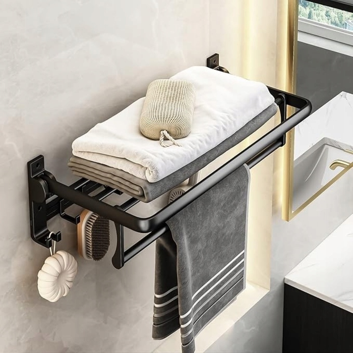 Складаний рушникотримач у ванну кімнату: підвісна штанга з гачками в стилі Лофт