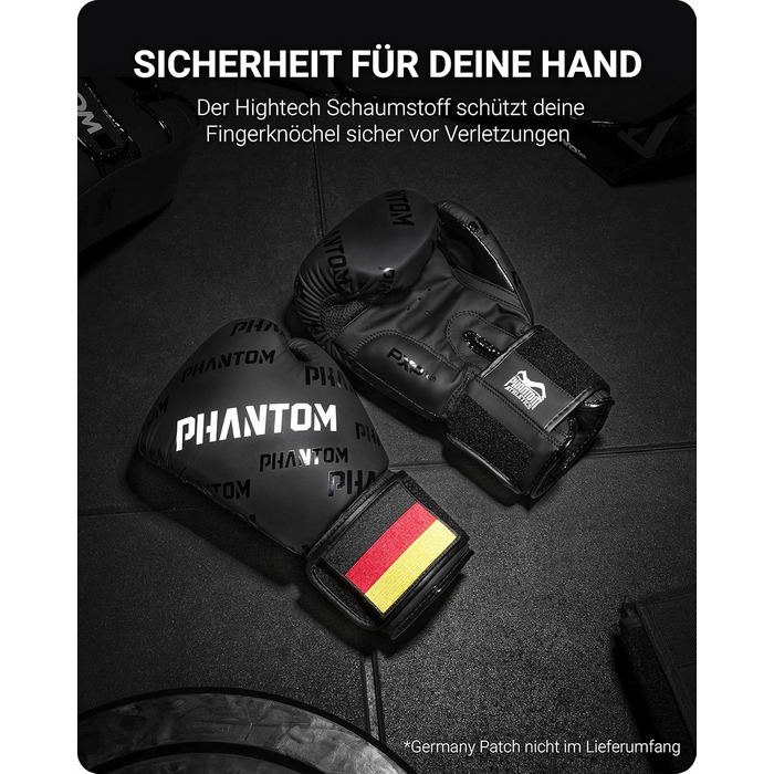 Боксерські рукавички Phantom Apex | MMA, тайський бокс | Чоловічі (Velcro, чорний, 14 Oz)