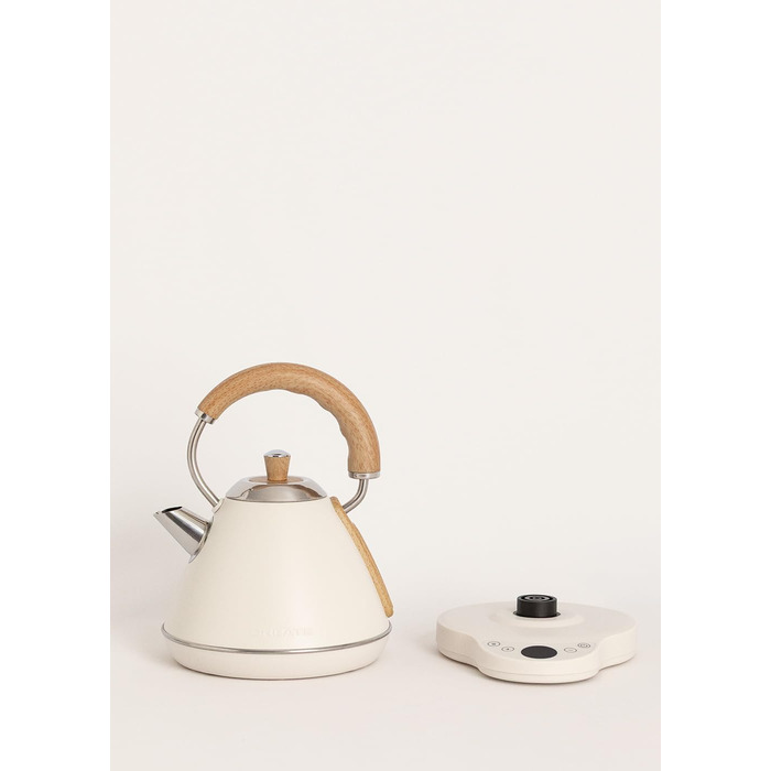 Електричний чайник RETRO PRO з регулюванням температури, 1 л / Автоматичне відключення, швидке кип'ятіння, неслизька підставка, прозоре вікно, 1200W (1 л, кремовий)