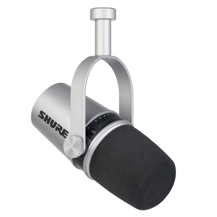 Мікрофон Shure MV7+ для подкастів, стрімінгу та запису - білий (срібний). USB/XLR, LED-сенсор, автоматичне регулювання рівня звуку, цифровий поп-фільтр