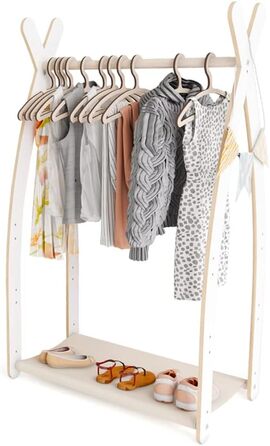 MAMOI® Clothes Rack Baby Nursery | Children's Clothes Rack 106x95x32cm / 53x95x32cm | Children's Clothes Stand Baby | Coat Rack | Baby Wardrobe | Children's Wardrobe | 100% ECO | Made in EU (1 Module - 1 Shelf, White - Beige)