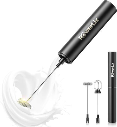 Електричний спінювач молока POWERLIX Pro 3-в-1: ручний, USB-C, 10 000 об/хв, для капучино, лате макіато, знімна насадка, чорний