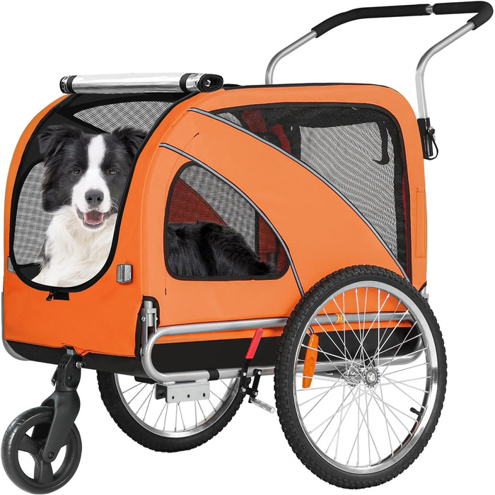 Трансформер для собак XL: велосипедний/біговий, 2-в-1, з гальмом та світловідбивачами, 600D Oxford, до 40 кг (Помаранчевий)