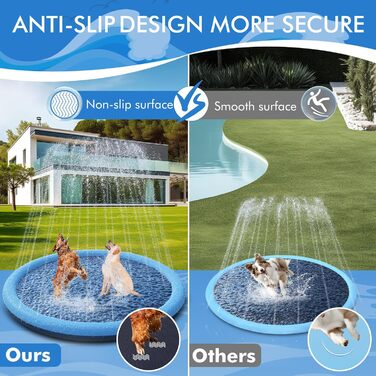 YAUNGEL Dog Pool, 170 cm, Paddling Pool for Large & Small Dogs, 0.58mm Thickened Anti-Slip Mat, Foldable, Durable Splash Pad for Summer, Garden (246CM)