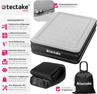 Надувна матрац Tectake® з електропомпою, 200x148x44 см - для кемпінгу, гостей, подорожей