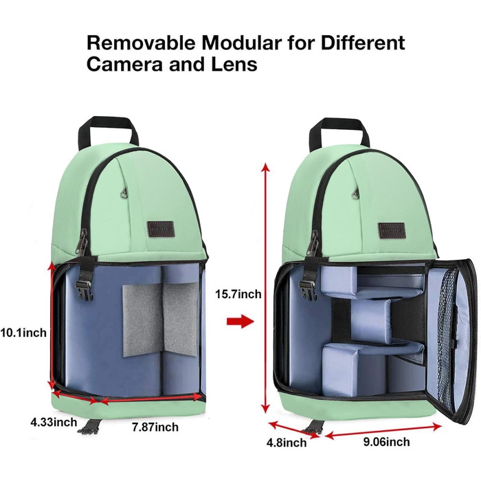 MOSISO Сумка для камери на плічі, універсальна для DSLR/SLR/беззеркальних камер, з тримачем для штатива, знімні модульні вставки, сумісна з Canon/Nikon/Sony/Fuji, м'ятно-зелена
