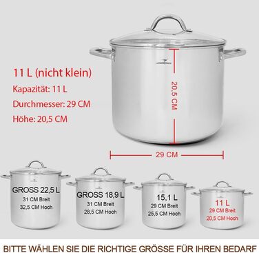 Великий суповий каструля HOMICHEF з нікелевмісної нержавіючої сталі з кришкою, 31 см, 18,9 л, дзеркальна поліровка, для індукції