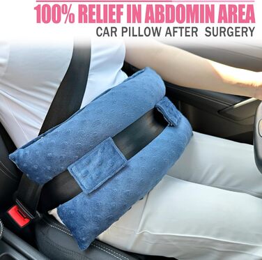 Hysterectomy Seat Belt Pillow, Hysterectomy Recovery, a Must-Have After Surgery, Belly Pillow with Ice/Heat Pack for Tummy Tuck, C-Section Recovery, Gifts, Minky Dot Denim Blue