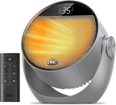 Обігрівач Dreo 1500W з термостатом, таймером та дистанційним керуванням. Компактний, тихий, з PTC-керамічним нагрівачем та 3 режимами.
