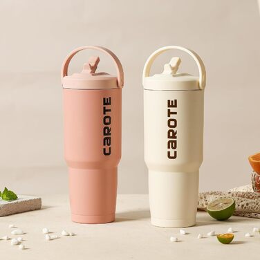 CAROTE Stainless Steel Water Bottle with Straw 960ml, Vacuum Thermos Bottle with Flexible Lid, Leak-Proof, BPA-Free, Double-Walled Insulated Bottle for Hot and Cold Drinks (White)