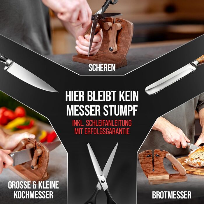 Точилка для ножів Messerschärfer з горіховим корпусом | Для гладких та хвилястих ножів | З керамічним точилом | Точилка для ножів, ножиць та секаторів