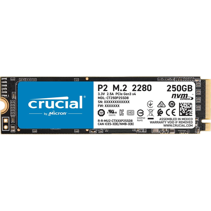 SSD Crucial P2 250GB M.2 PCIe Gen3 NVMe - Швидкий внутрішній накопичувач