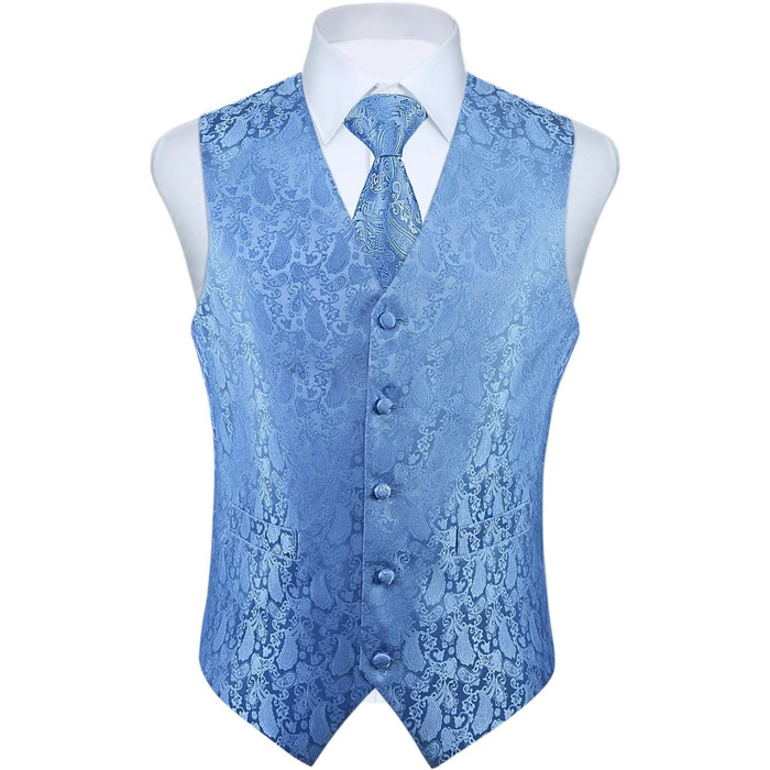 Жакет для костюма чоловічий світло-блакитний з паєтками, комплект з краваткою та нагрудником, елегантний блакитний костюмний жакет HISDERN, розмір M