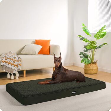 Ортопедичне ліжко для собак, 10 см товщина, для середніх та великих собак, знімний та пральний килимок, неслизьке дно, водонепроникне внутрішнє покриття, 112 см, оливковий колір