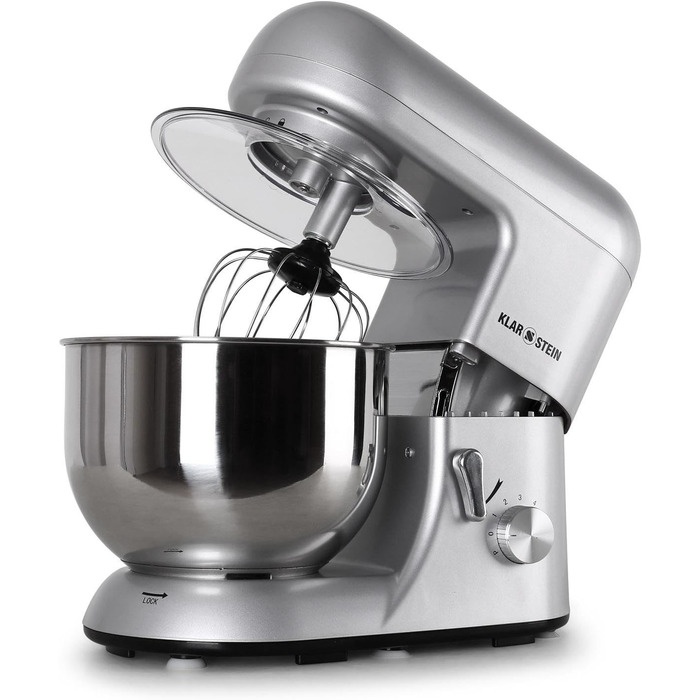 Klarstein 5L Stainless Steel Stand Mixer - 2000W Kitchen Machine with Dough Hook & Whisk - 6 Speed Universal Mixer for Baking & Cooking