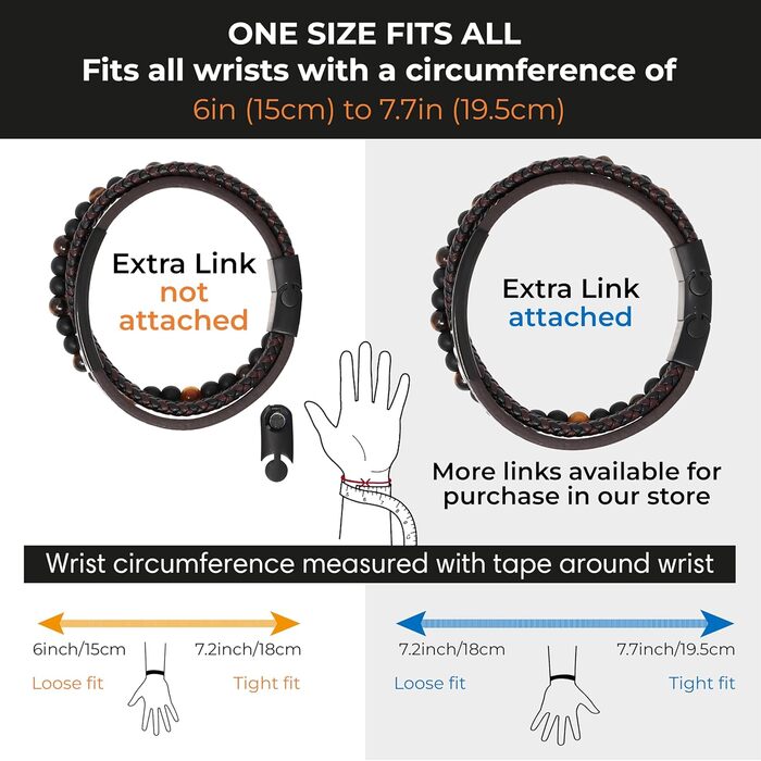 Чоловічий шкіряний браслет з тигровим оком та лавовим каменем | Ручна робота, гравірування, регульований магнітний замок | Чорно-коричнево-синьо-срібний, з подарунковою коробкою