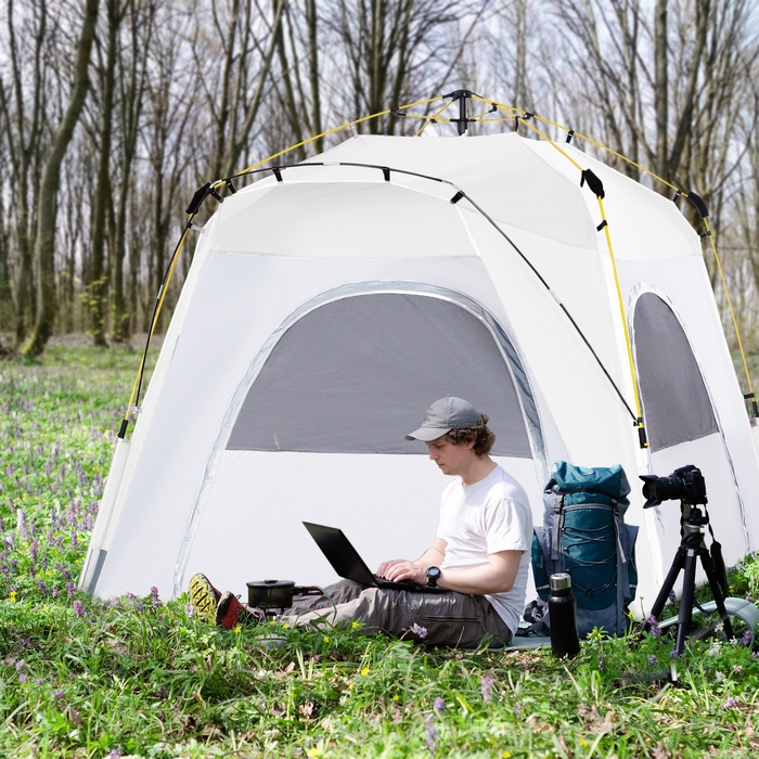 Outsunny Dome Tent for 4 People - Lightweight, Stable, Waterproof, UV 50+ Pop-Up Camping Tent with Hooked Door, Window, and Groundsheet. Family Tent with 1000mm Water Column. Tent for Camping, Travel, Trekking, Garden | Aosom