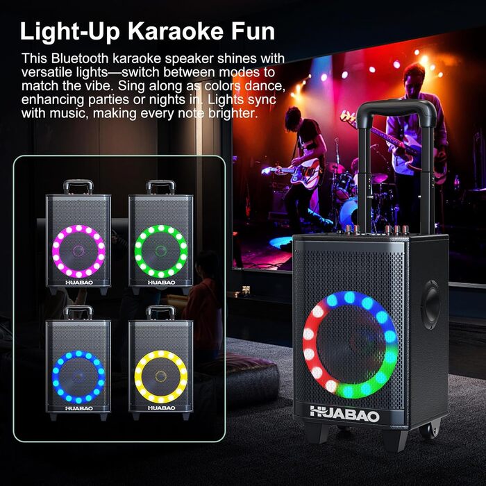 Bluetooth-портативна акустика для караоке з 2 мікрофонами, 11 динаміків, акумулятором 8800mAh, ручкою-тележкою та підсвічуванням. FM/AUX/USB/TF, регулювання басів та високих частот (A113)