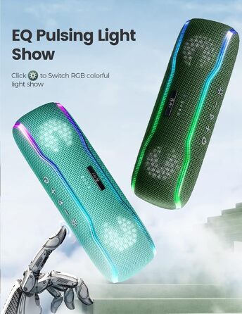 Bluetooth колонка AY IPX7 водонепроникна, з підсвіткою та мікрофоном, 24 год роботи, темно-зелена
