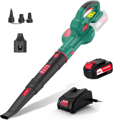 HYECHO Leaf Blower, 223 km/h Leaf Blower Battery 18V 4000mAh, with 3 inflation nozzles, Ergonomic, Operating weight 1.93Kg for cleaning leaves, removing dust