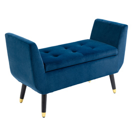 HOMCOM Luxury Bench with Storage, Upholstered Bench Blue from Velvety Polyester, Rubber Wood, with Armrests, 107x42x65cm for Living Room & Entryway