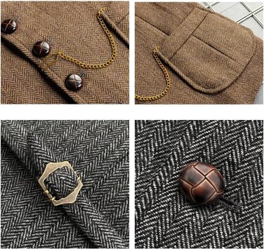 Туїкайу Жилет чоловічий вестерн в клітинку твід вовна Slim Fit, оливковий, XL