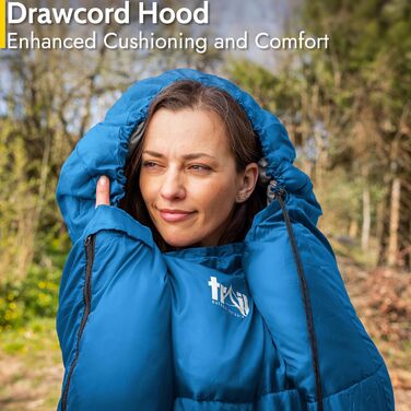 Спальний мішок для дорослих Trail 3 сезони – для кемпінгу та відпочинку на природі (300 GSM, блакитний)